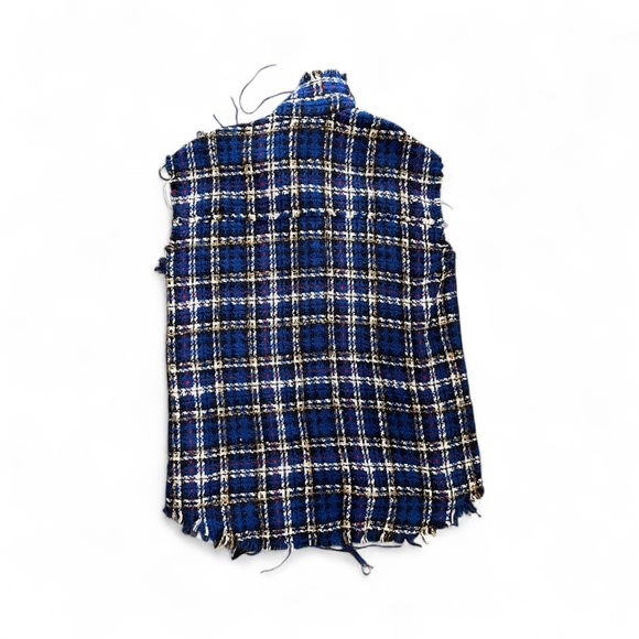 Zara Blue Plaid Sleeveless Vest Top Fringe Hem Size XL - Picture 2 of 2